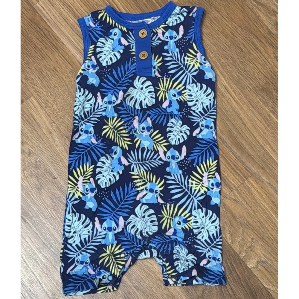 Little Snuggles Disney Stitch Boys 12-18 Months Romper Outfit Bamboo Blue